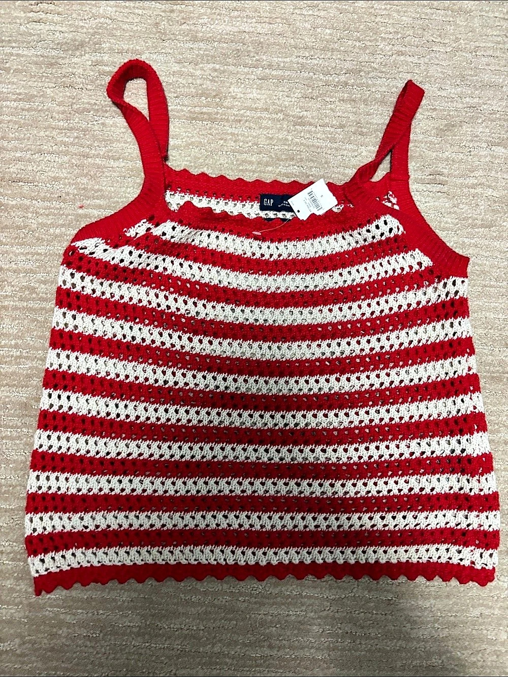 GAP 100% Cotton Crochet Crop Sweater Tank Red & White Small